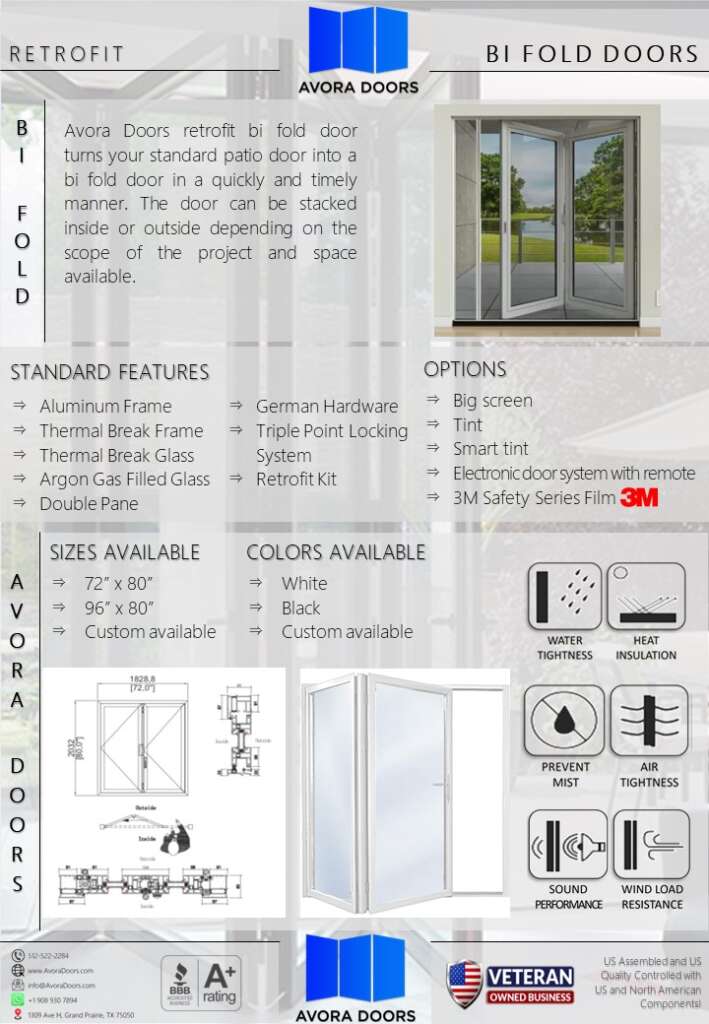 72″ H x 96″ L RetroFit Bi Fold Patio Door – Avora Doors